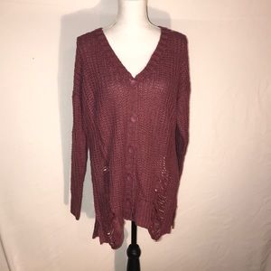 Derek Heart  Distressed Knit Cardigan Pink